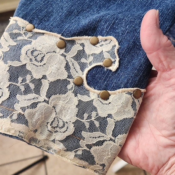 Denim Jacket with Lace Accents - Picture 3 of 7